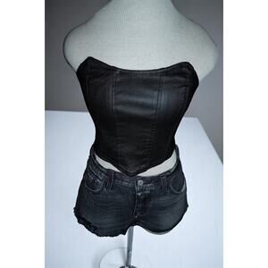 Edikted Y2K Faux Leather Corset Top L Strapless Bustier Button Back Clubwear